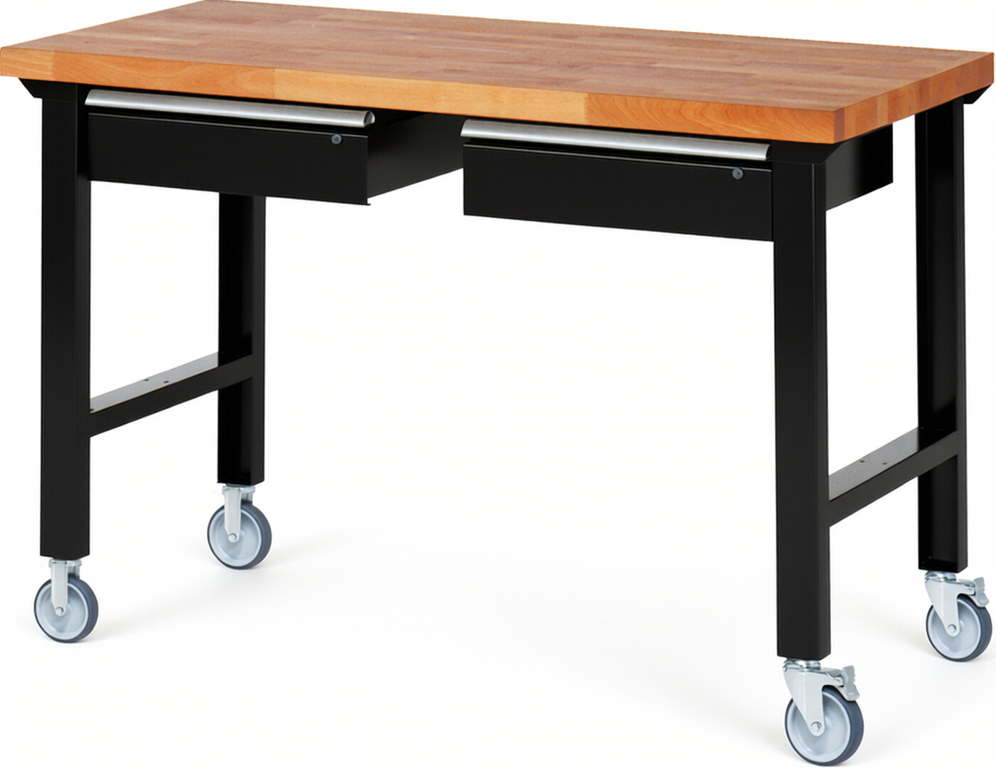 RAU Werkbank schwarz - Breite 150 cm - Tiefe 70 cm - Höhe 100 cm - Buche-Massiv Arbeitsplatte 40 mm