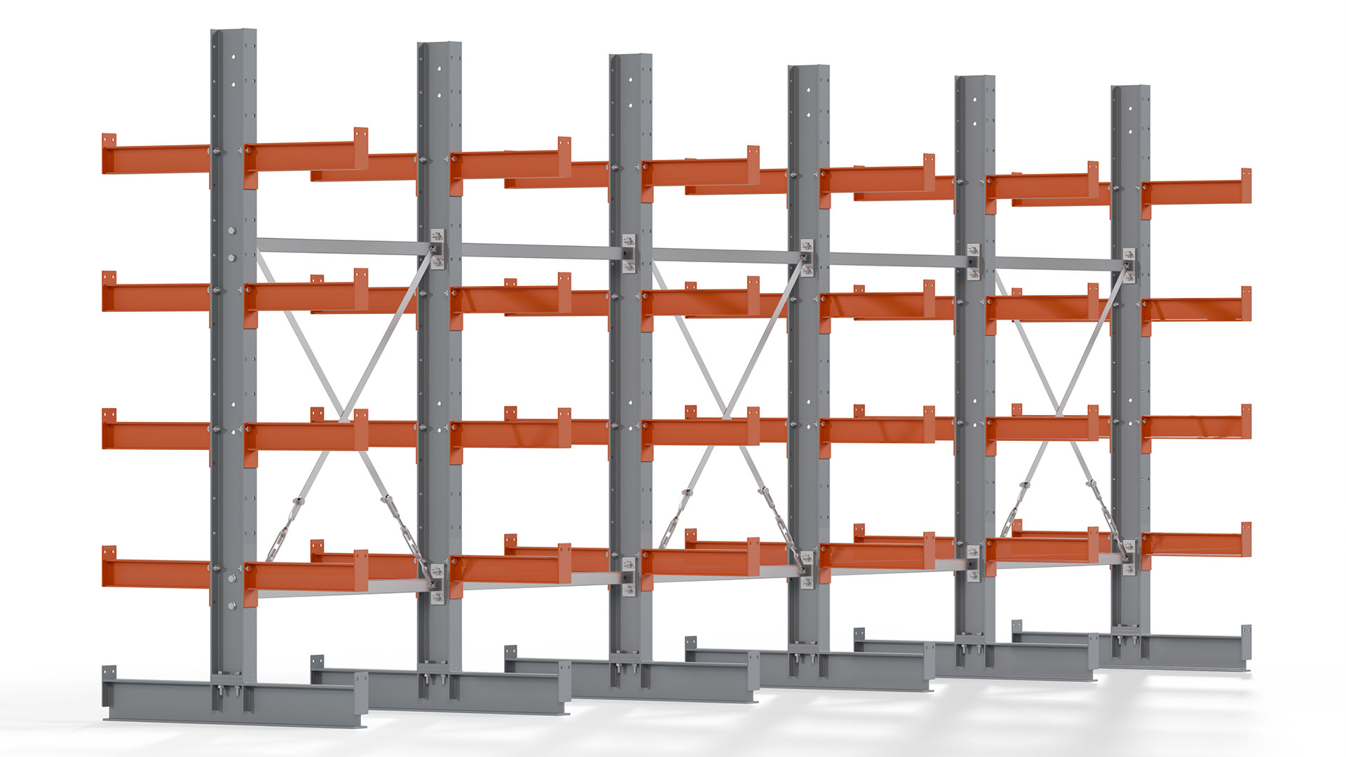 Kragarmregal KARL basic - lackiert - Breite: 500 cm - Höhe: 200 cm - Tiefe: 40 cm - Traglast je Kragarm: 1100 kg - beidseitig