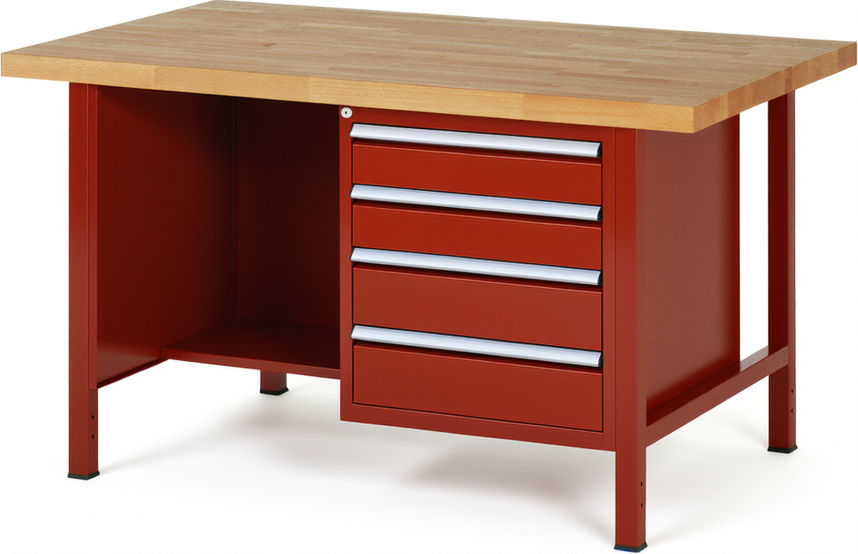 RAU Werkbank rot - Breite 150 cm - Tiefe 90 cm - Höhe 84 cm - Buche-Massiv Arbeitsplatte 40 mm