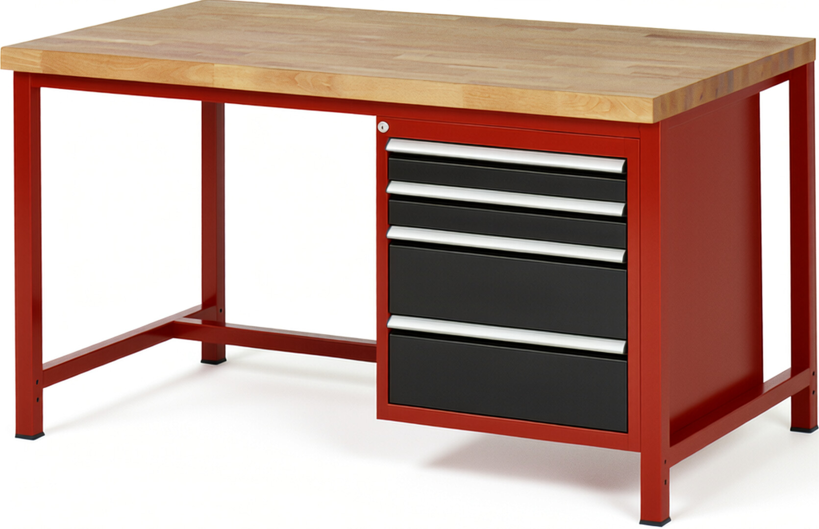 RAU Werkbank rot - schwarz - Breite 150 cm - Tiefe 90 cm - Höhe 84 cm - Buche-Massiv Arbeitsplatte 40 mm