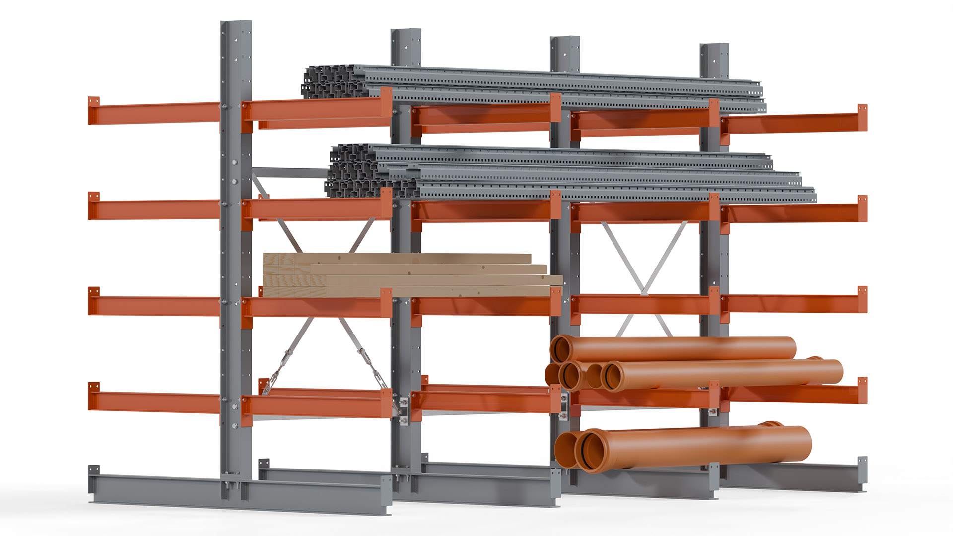 Kragarmregal KARL basic - lackiert - Breite: 300 cm - Höhe: 200 cm - Tiefe: 80 cm - Traglast je Kragarm: 550 kg - beidseitig