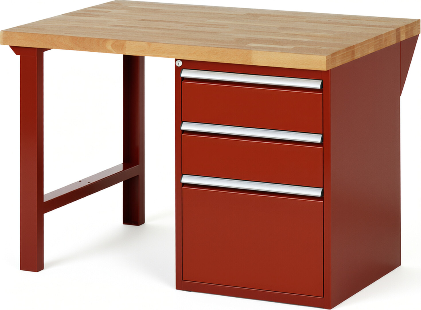 RAU Werkbank rot - Breite 125 cm - Tiefe 90 cm - Höhe 89 cm - Buche-Massiv Arbeitsplatte 40 mm