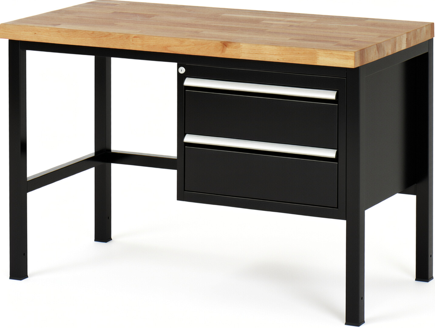 RAU Werkbank schwarz - Breite 125 cm - Tiefe 70 cm - Höhe 84 cm - Buche-Massiv Arbeitsplatte 40 mm