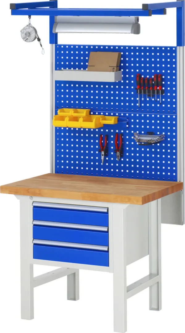 Werkbank Modell 7123 schwarz-rot, BxTxH 1000x700x840 mm,  Buche-Massiv Arbeitsplatte 40 mm,  2 Schubladen mit  Vollauszug 100 % und  SoftClosing