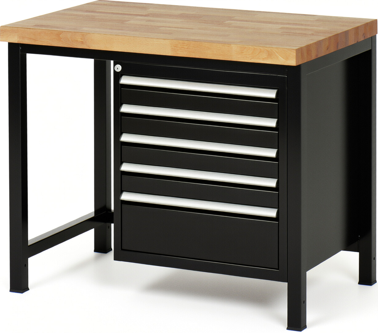 RAU Werkbank schwarz - Breite 100 cm - Tiefe 70 cm - Höhe 84 cm - Buche-Massiv Arbeitsplatte 40 mm