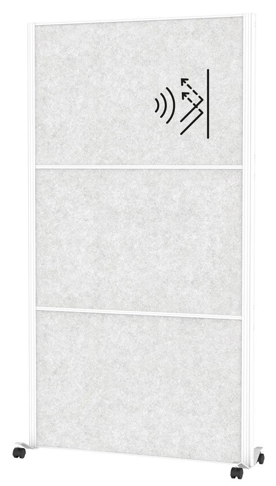 Akustik-Stellwand, BxTxH 1000x44x1800 mm, 3x Textil, hellgrau, mobil