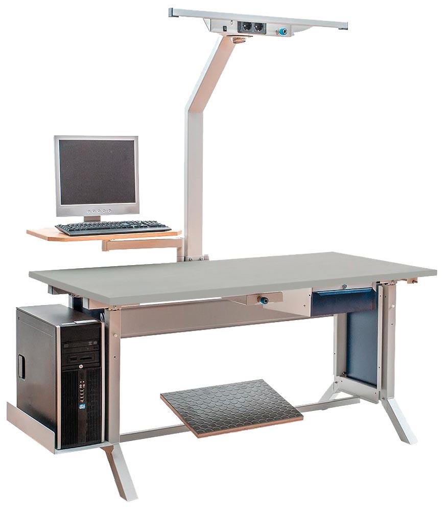 Steharbeitsplatz, Arbeitsplatzsystem, Spankern-Platte melaminharzbesch., stufenlose Höhenverst., BxTxH 1500x750x735-1100 mm, Aufbaugestell, RAL 7035/5013