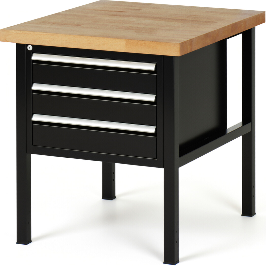 RAU Werkbank schwarz - Breite 75 cm - Tiefe 90 cm - Höhe 104 cm - Buche-Massiv Arbeitsplatte 40 mm