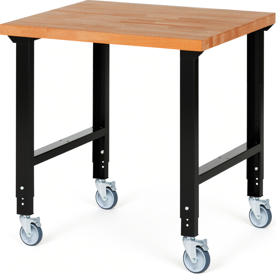 RAU Werkbank schwarz - Breite 100 cm - Tiefe 90 cm - Höhe 100 cm - Buche-Massiv Arbeitsplatte 40 mm