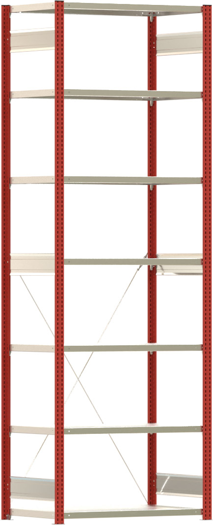 Fachbodenregal BERT - Breite: 100,5 cm - Tiefe: 60 cm - Höhe: 300 cm - 7 Böden - Grundregal