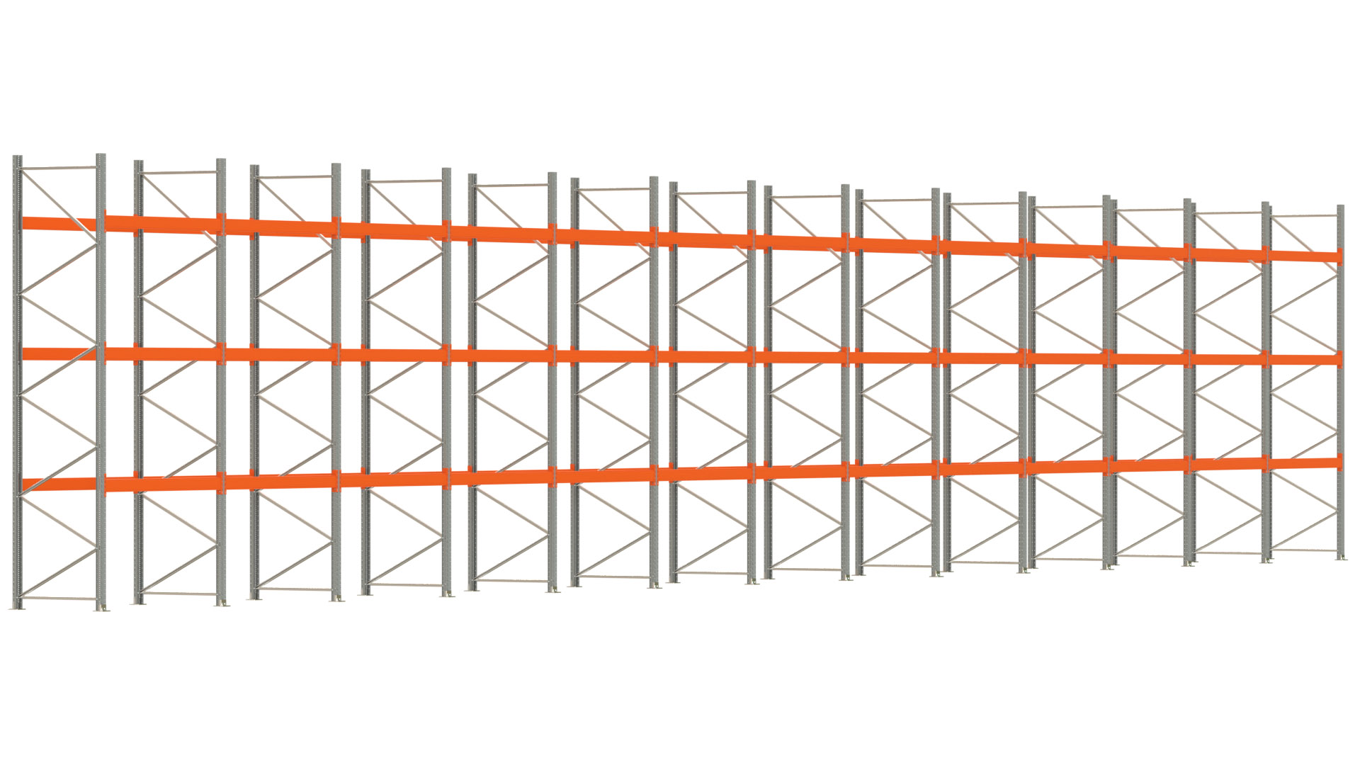 Palettenregal ARTUS - Breite 2589 cm - Höhe 450 cm - Tiefe 110 cm - max. Fachlast 3000 kg - 104 Palettenplätze