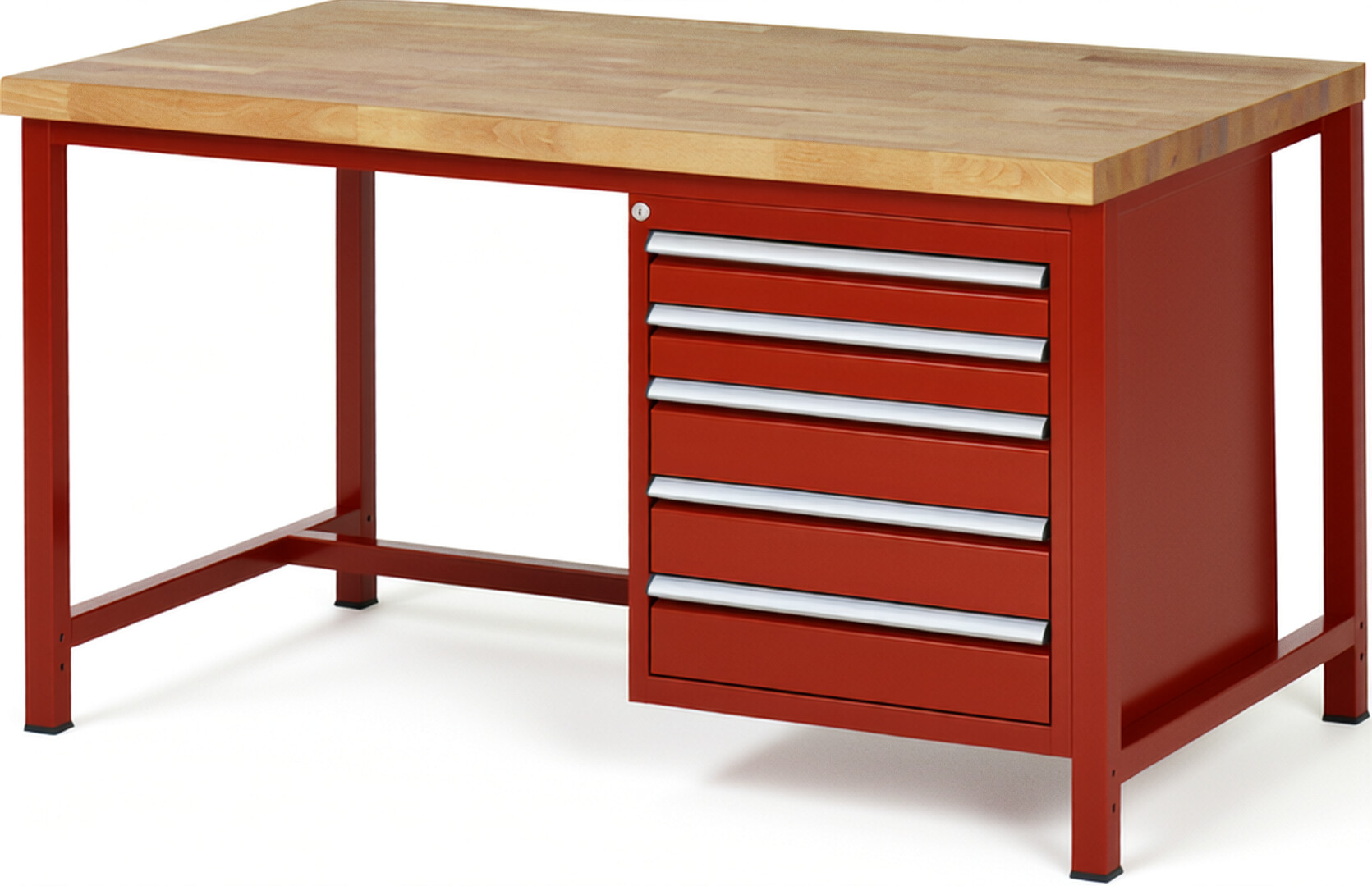 RAU Werkbank rot - Breite 150 cm - Tiefe 90 cm - Höhe 84 cm - Buche-Massiv Arbeitsplatte 40 mm