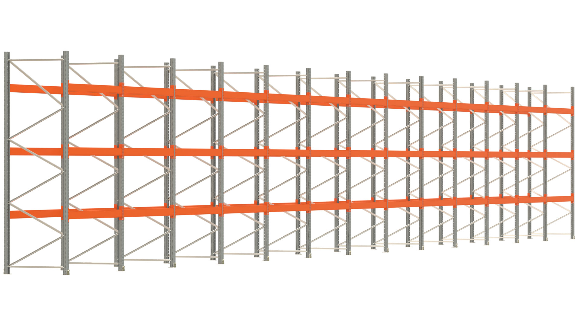 Palettenregal ARTUS - Breite 2589 cm - Höhe 350 cm - Tiefe 110 cm - Fachlast 3000 kg - 104 Palettenstellplätze