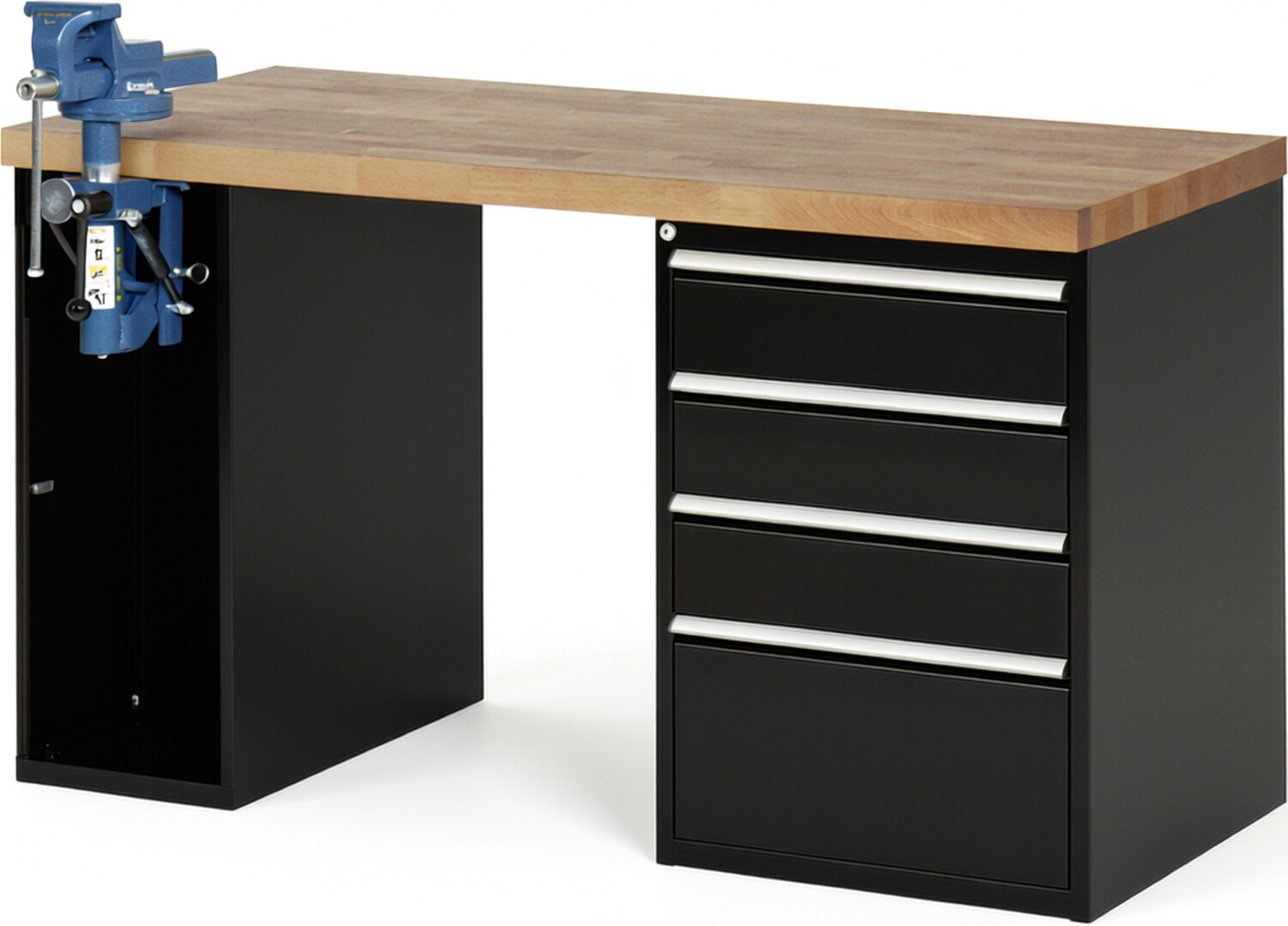 RAU Werkbank schwarz - Breite 150 cm - Tiefe 70 cm - Höhe 89 cm - Buche-Massiv Arbeitsplatte 40 mm