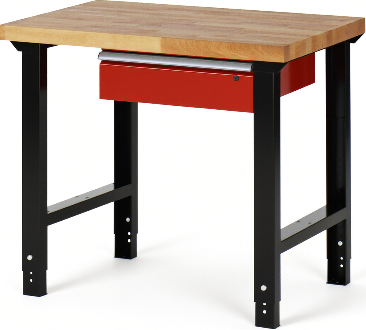 RAU Werkbank schwarz - rot - Breite 100 cm - Tiefe 70 cm - Höhe 114 cm - Buche-Massiv Arbeitsplatte 40 mm