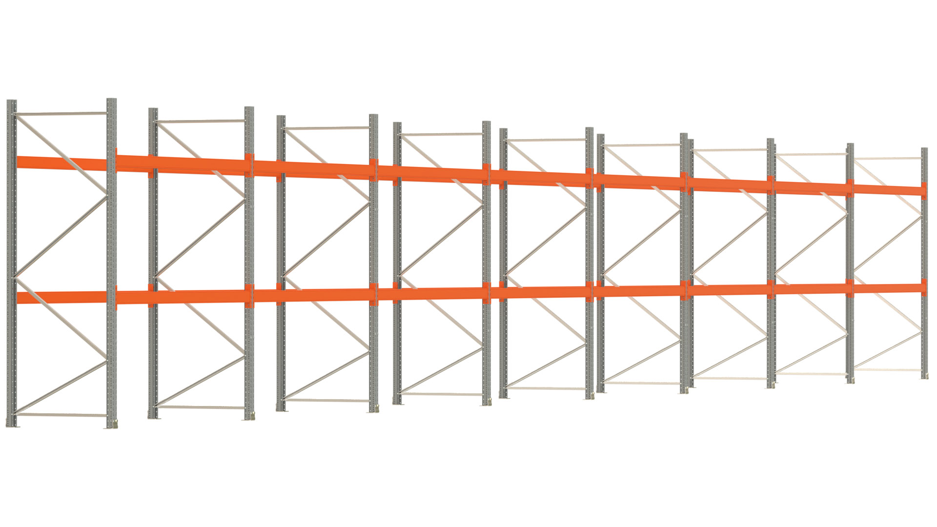 Palettenregal ARTUS - Breite 2236,5 cm - Höhe 300 cm - Tiefe 110 cm - Fachlast 2000 kg - 72 Palettenstellplätze