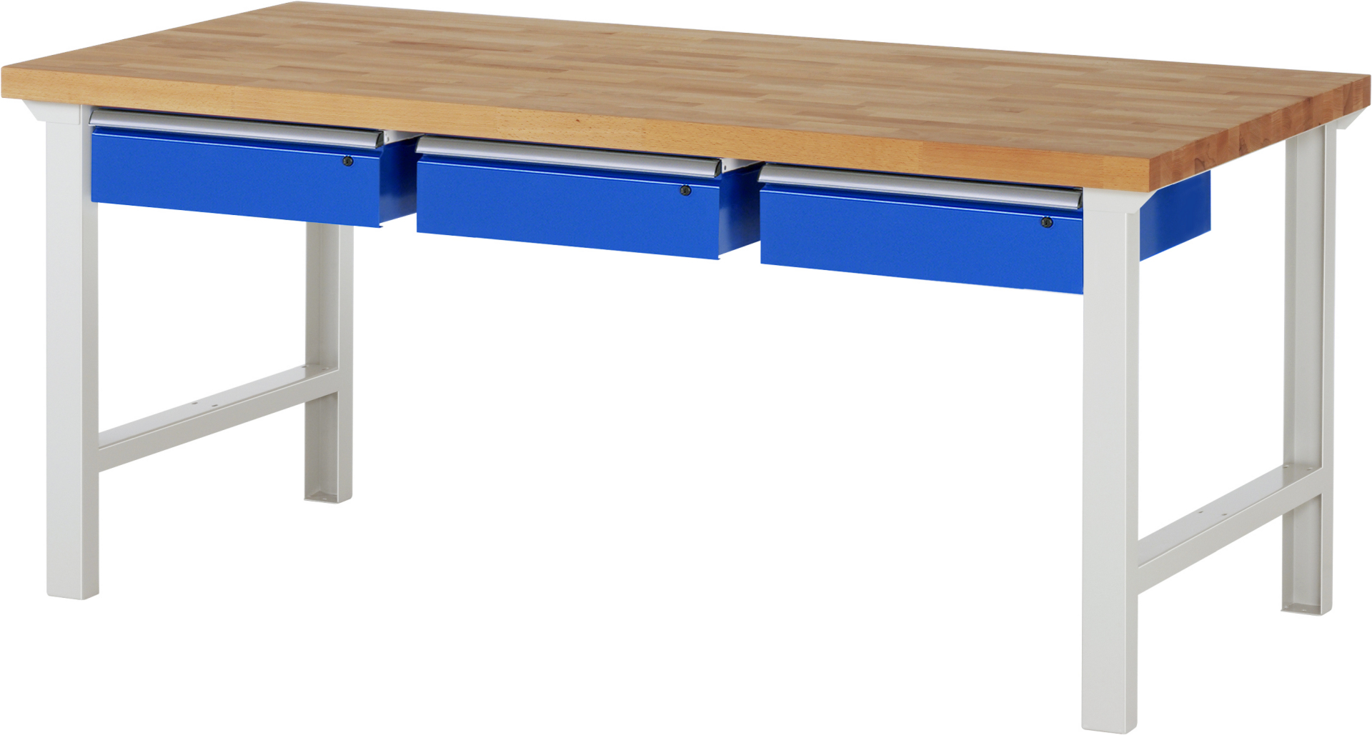 Werkbank Modell 7003 rot - schwarz, BxTxH 2000x900x840 mm,  Buche-Massiv Arbeitsplatte 40 mm,  3 Schubladen mit  Auszug 90 %