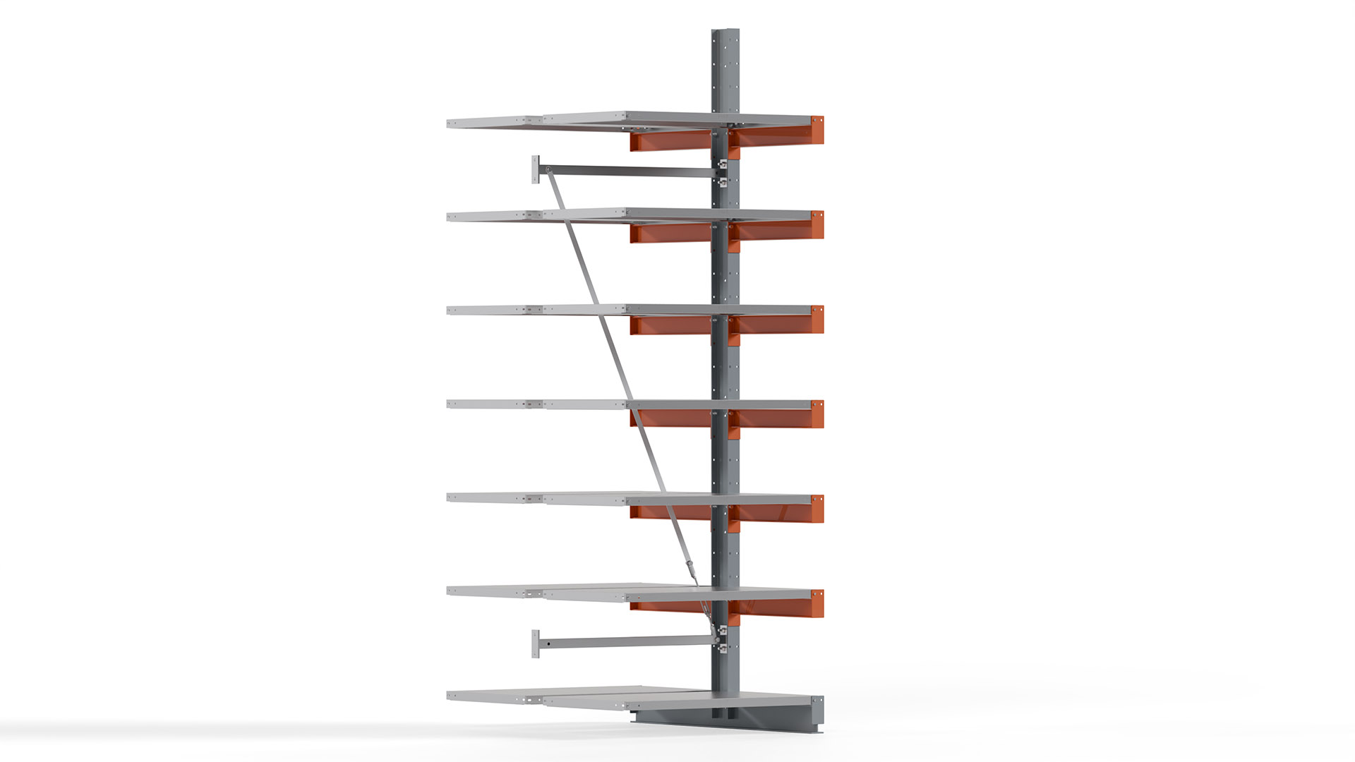 Kragarmregal KARL basic - Anbaufeld - Breite: 100 cm - Höhe: 300 cm - Tiefe: 132 cm - Traglast je Arm: 730 kg - doppelseitig
