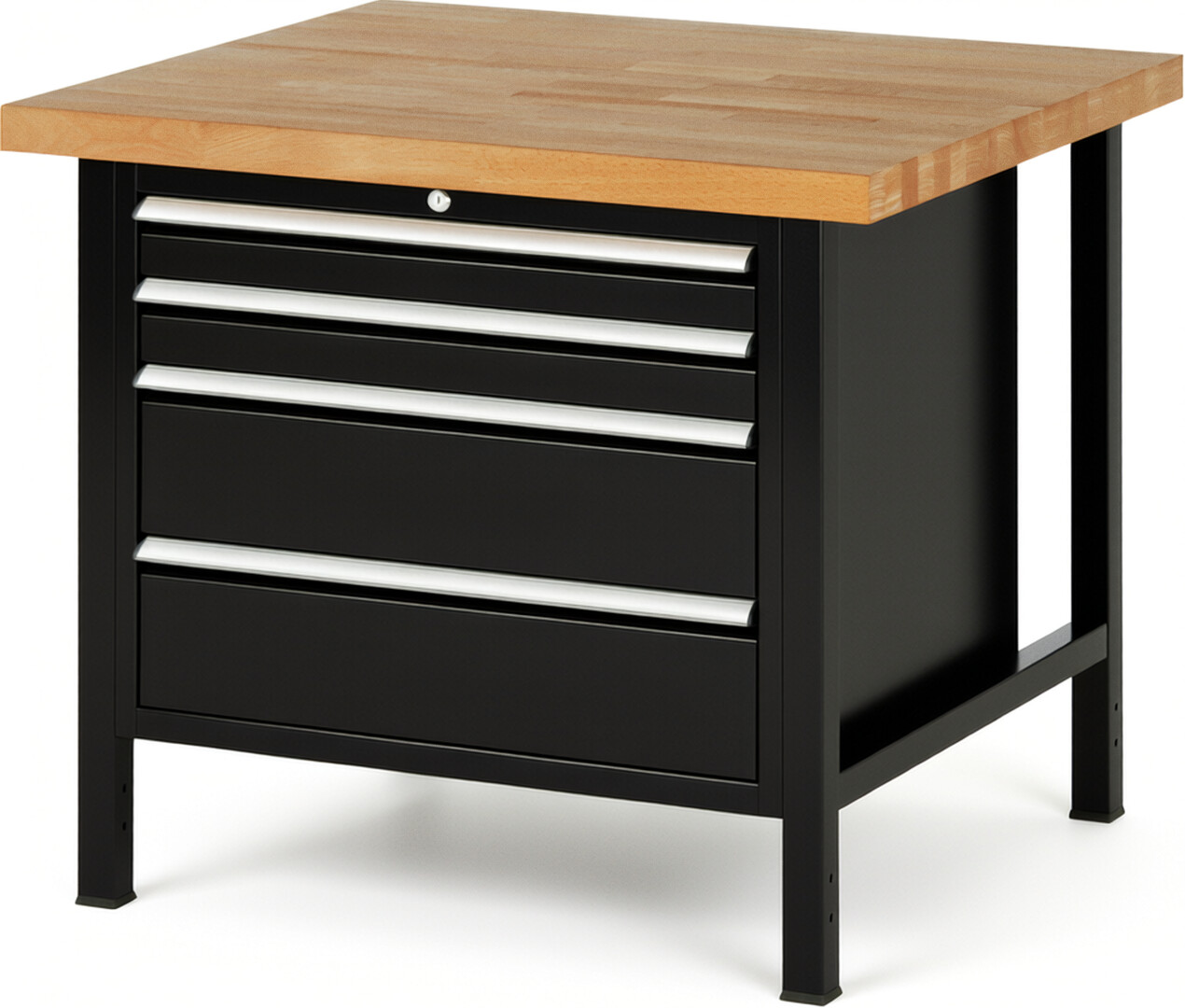 RAU Werkbank schwarz - Breite 100 cm - Tiefe 90 cm - Höhe 104 cm - Buche-Massiv Arbeitsplatte 40 mm