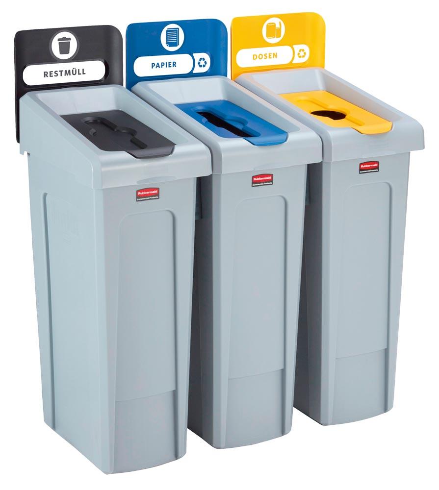 Recycling-Station, 3 Abfallarten: Restmüll/Papier/Kunststoff, BxTxH 914,4x546,1x102,24 mm