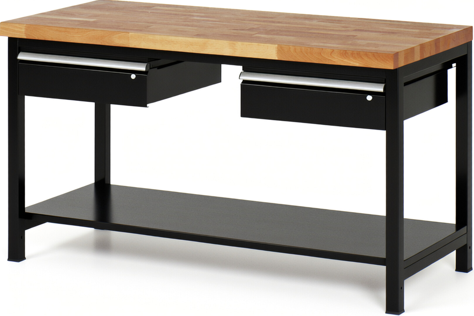 RAU Werkbank schwarz - Breite 150 cm - Tiefe 70 cm - Höhe 104 cm - Buche-Massiv Arbeitsplatte 40 mm