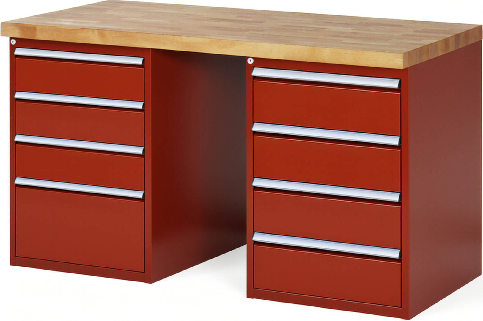 RAU Werkbank rot - Breite 150 cm - Tiefe 70 cm - Höhe 89 cm - Buche-Massiv Arbeitsplatte 40 mm