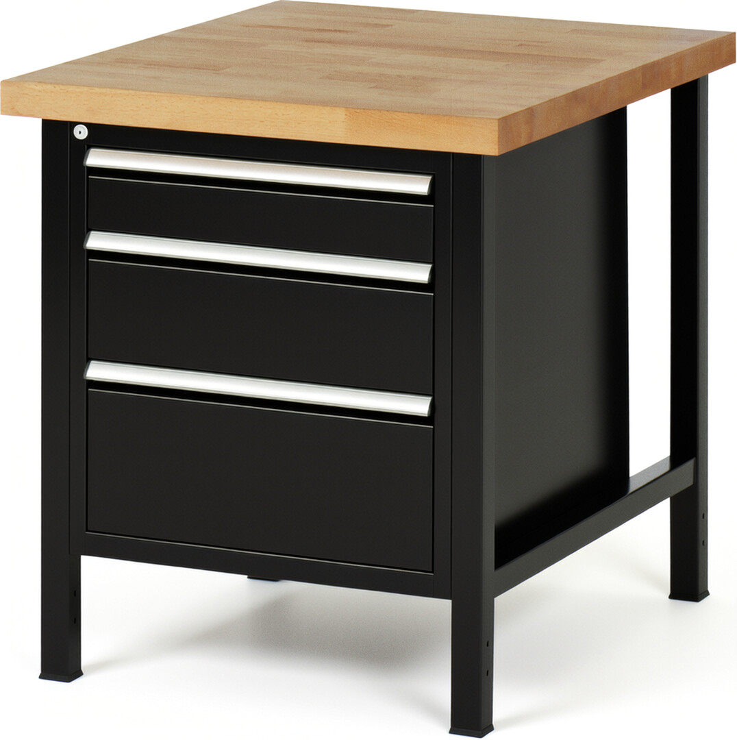 RAU Werkbank schwarz - Breite 75 cm - Tiefe 90 cm - Höhe 104 cm - Buche-Massiv Arbeitsplatte 40 mm