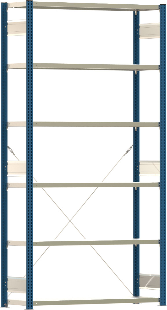 Fachbodenregal BERT - Breite: 128,5 cm - Tiefe: 40 cm - Höhe: 250 cm - 6 Böden - Grundregal