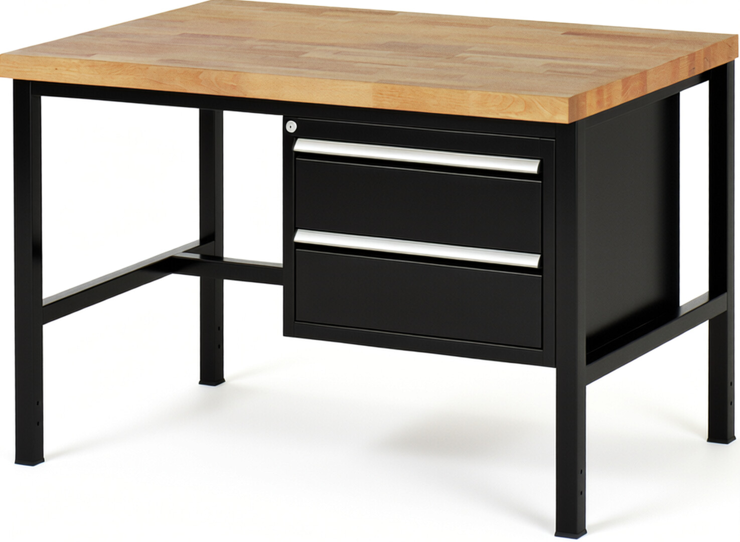 RAU Werkbank schwarz - Breite 125 cm - Tiefe 90 cm - Höhe 84 cm - Buche-Massiv Arbeitsplatte 40 mm