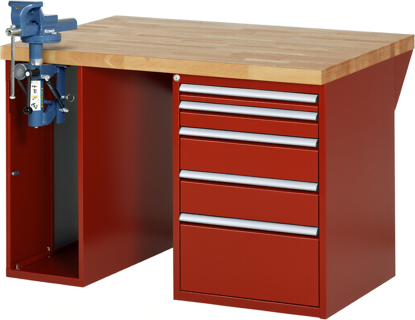 RAU Werkbank rot - Breite 125 cm - Tiefe 90 cm - Höhe 89 cm - Buche-Massiv Arbeitsplatte 40 mm