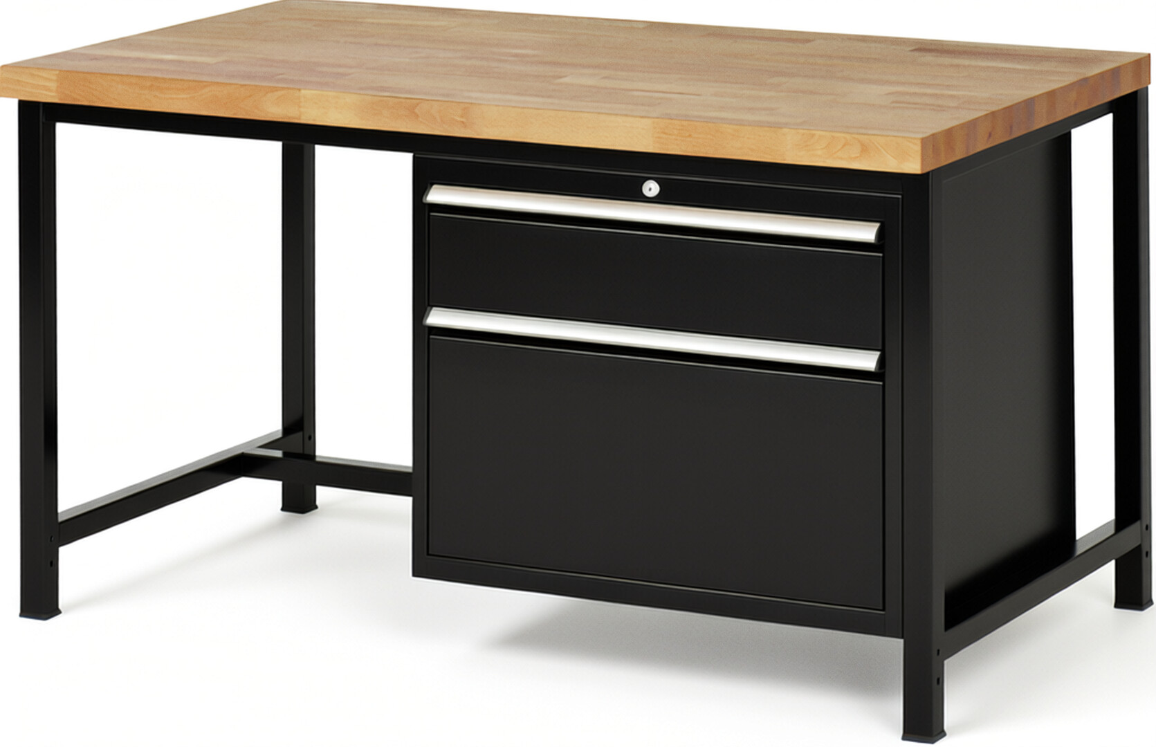 RAU Werkbank schwarz - Breite 150 cm - Tiefe 90 cm - Höhe 84 cm - Buche-Massiv Arbeitsplatte 40 mm