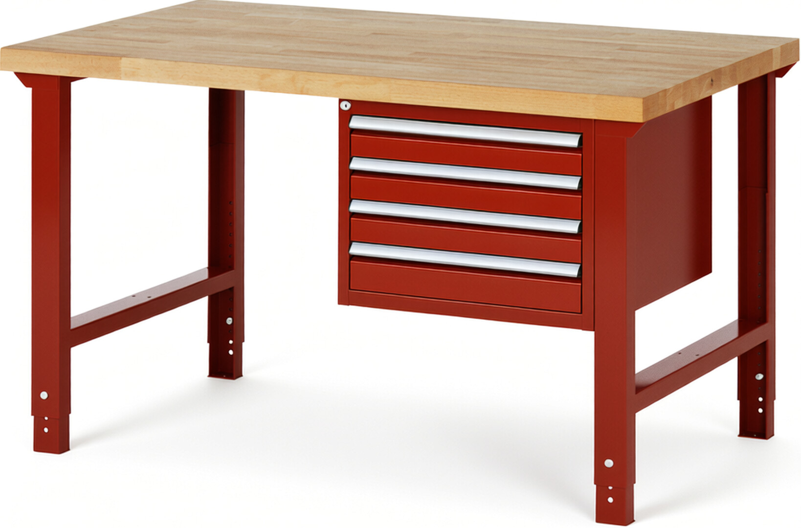 RAU Werkbank rot - Breite 150 cm - Tiefe 90 cm - Höhe 114 cm - Buche-Massiv Arbeitsplatte 40 mm