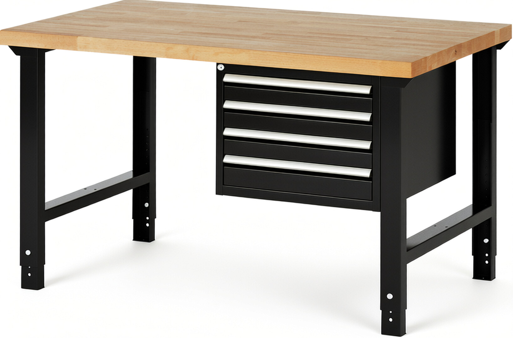 RAU Werkbank schwarz - Breite 150 cm - Tiefe 90 cm - Höhe 114 cm - Buche-Massiv Arbeitsplatte 40 mm