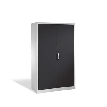 Büroschrank, Aktenschrank aus Stahl, abschließbar, 4 Fachböden, Korpusfarbe lichtgrau, Türfarbe schwarzgrau, 1.950 x 1.200 x 400 mm (HxBxT)