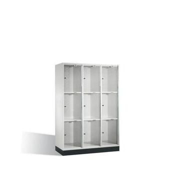 Fächerschrank mit Türen aus Acrylglas, Breite 122 cm, Höhe 175 cm, Tiefe 50 cm, 3x3 Fächer