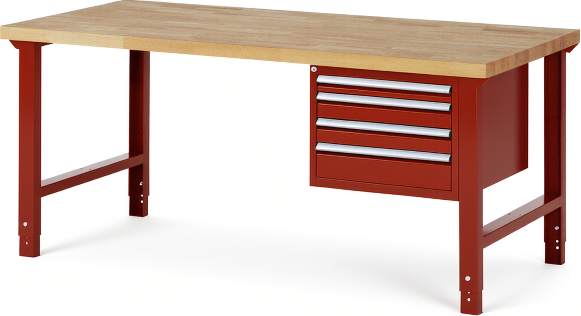 RAU Werkbank rot - Breite 200 cm - Tiefe 90 cm - Höhe 114 cm - Buche-Massiv Arbeitsplatte 40 mm