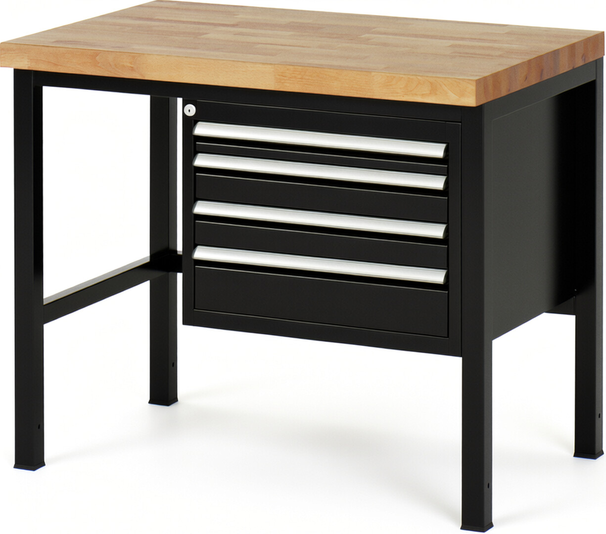 RAU Werkbank schwarz - Breite 100 cm - Tiefe 70 cm - Höhe 84 cm - Buche-Massiv Arbeitsplatte 40 mm