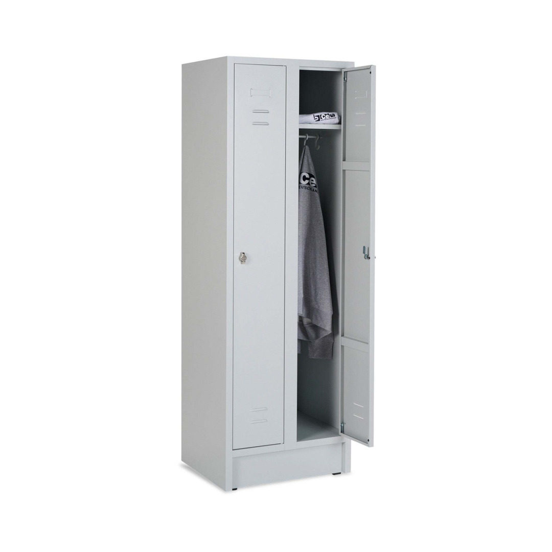 Kleiderspind, 2 Abteile, Abteilbreite 300 mm, Höhe 180 cm, Breite 60 cm, RAL 7035 Lichtgrau