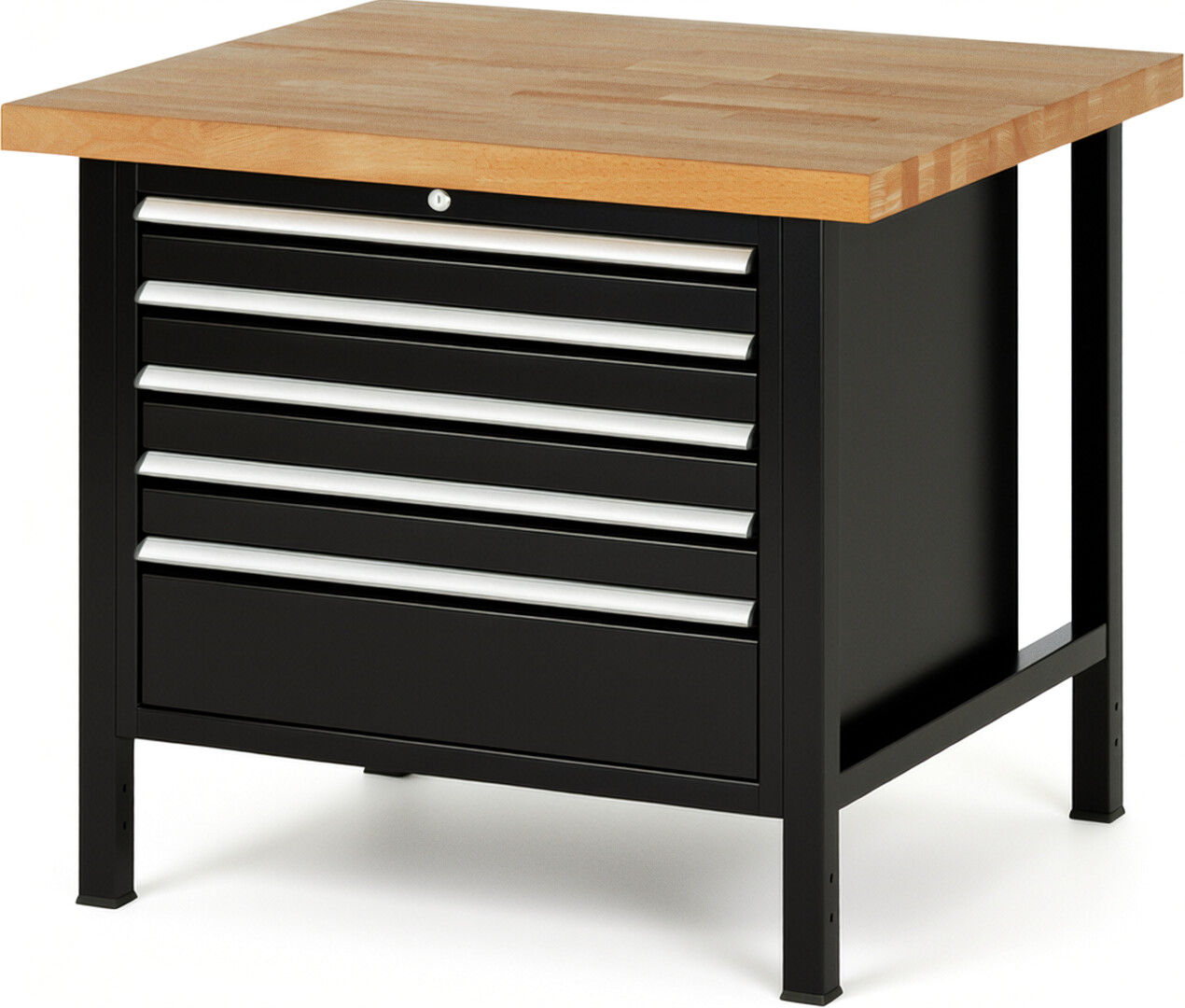 RAU Werkbank schwarz - Breite 100 cm - Tiefe 90 cm - Höhe 84 cm - Buche-Massiv Arbeitsplatte 40 mm