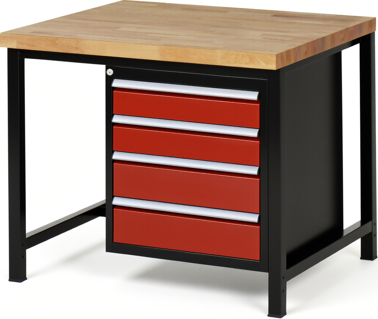 Werkbank Modell 8162 schwarz-rot, BxTxH 1000x900x840 mm,  Buche-Massiv Arbeitsplatte 40 mm,  4 Schubladen mit  Vollauszug 100 % und  SoftClosing