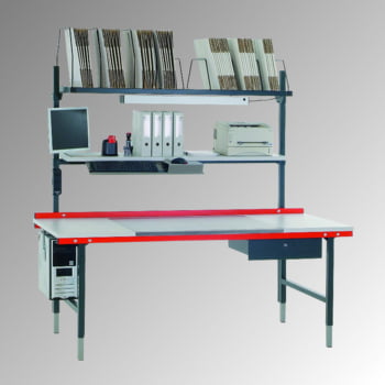 Packtisch System PROFI zur individuellen Bestückung - Traglast 300 kg - höhenverstellbar 690-960 mm - 2.000 x 920 mm (BxT) - anthrazit/rubinrot - erweiterbar