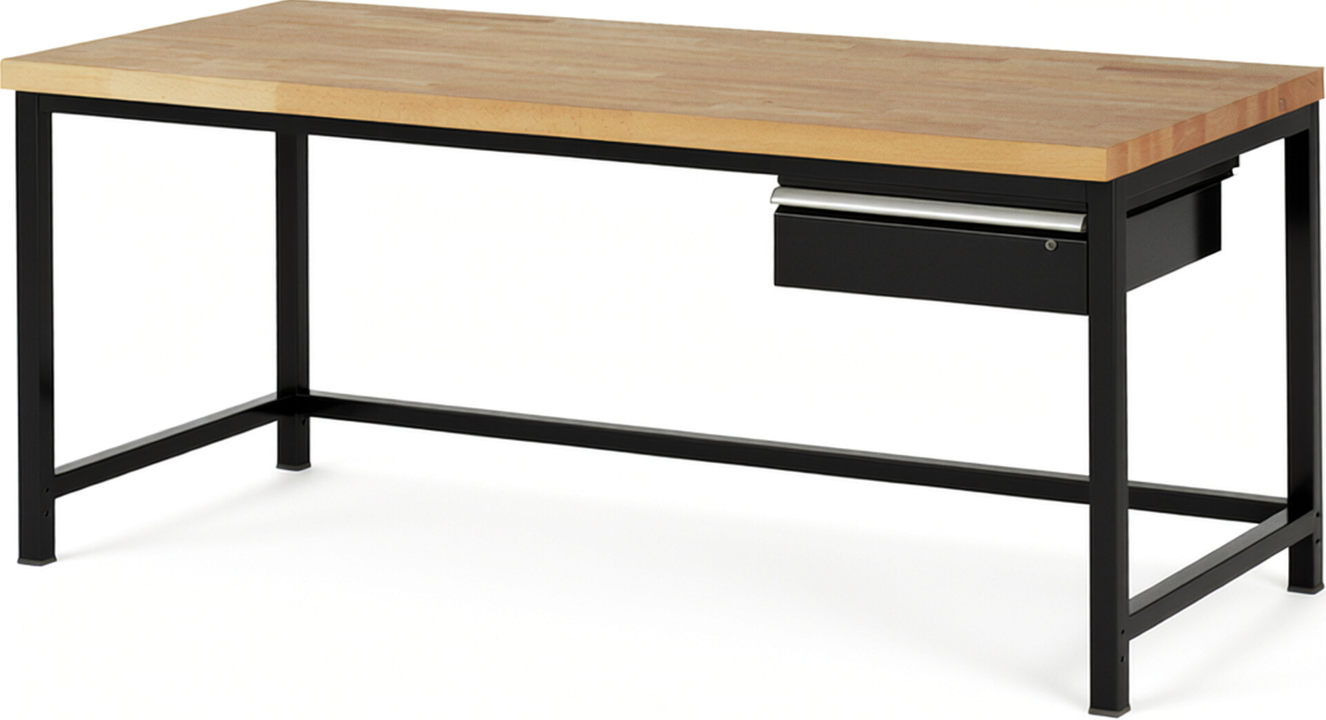 Werkbank Modell 8001 schwarz, BxTxH 2000x900x840-1040 mm,  Buche-Massiv Arbeitsplatte 40 mm,  1 Schublade mit  Auszug 90 %