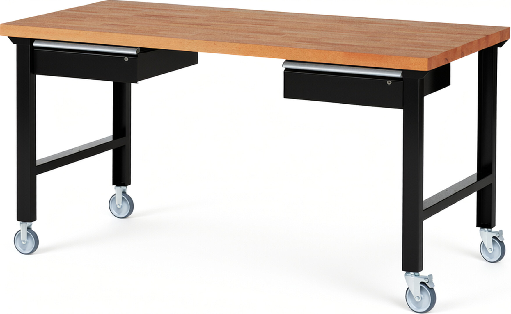 RAU Werkbank schwarz - Breite 200 cm - Tiefe 90 cm - Höhe 100 cm - Buche-Massiv Arbeitsplatte 40 mm