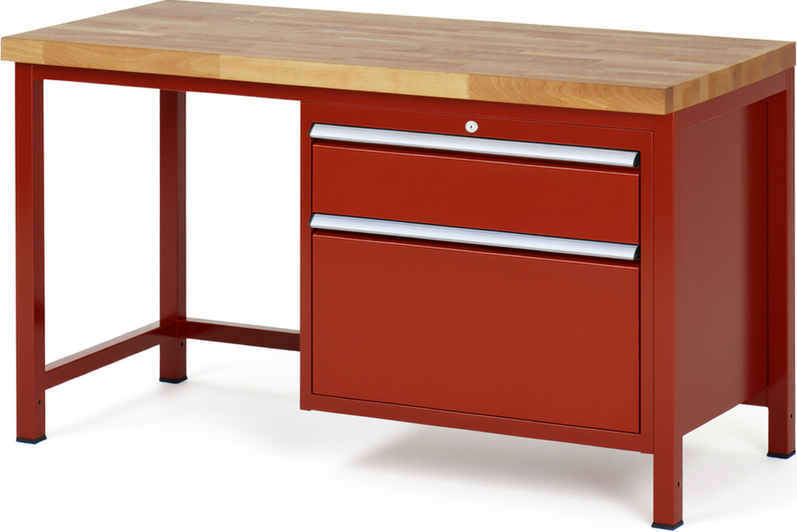 Werkbank Modell 8256 rot, BxTxH 1500x700x840-1040 mm,  Buche-Massiv Arbeitsplatte 40 mm,  2 Schubladen mit  Auszug 90 %