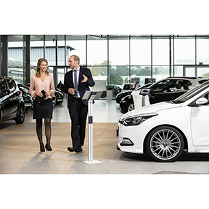 Tablet-Halter, Bodenständer, für Tablet-Größen von 7-13 Zoll, BxTxH 270x270x1215 mm, metallic silber