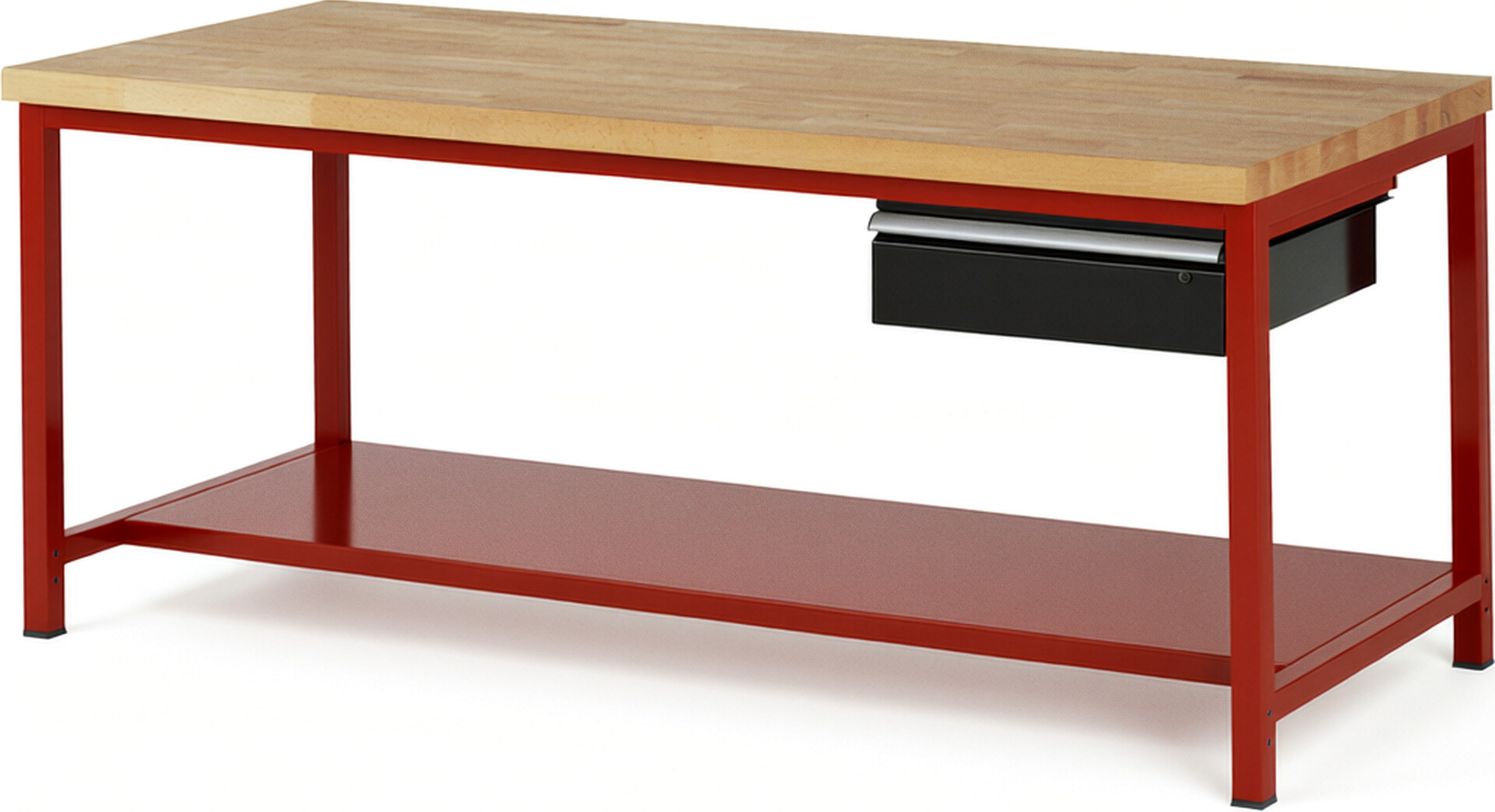 Werkbank Modell 8001 rot - schwarz, BxTxH 2000x900x840-1040 mm,  Buche-Massiv Arbeitsplatte 40 mm,  1 Schublade mit  Auszug 90 %