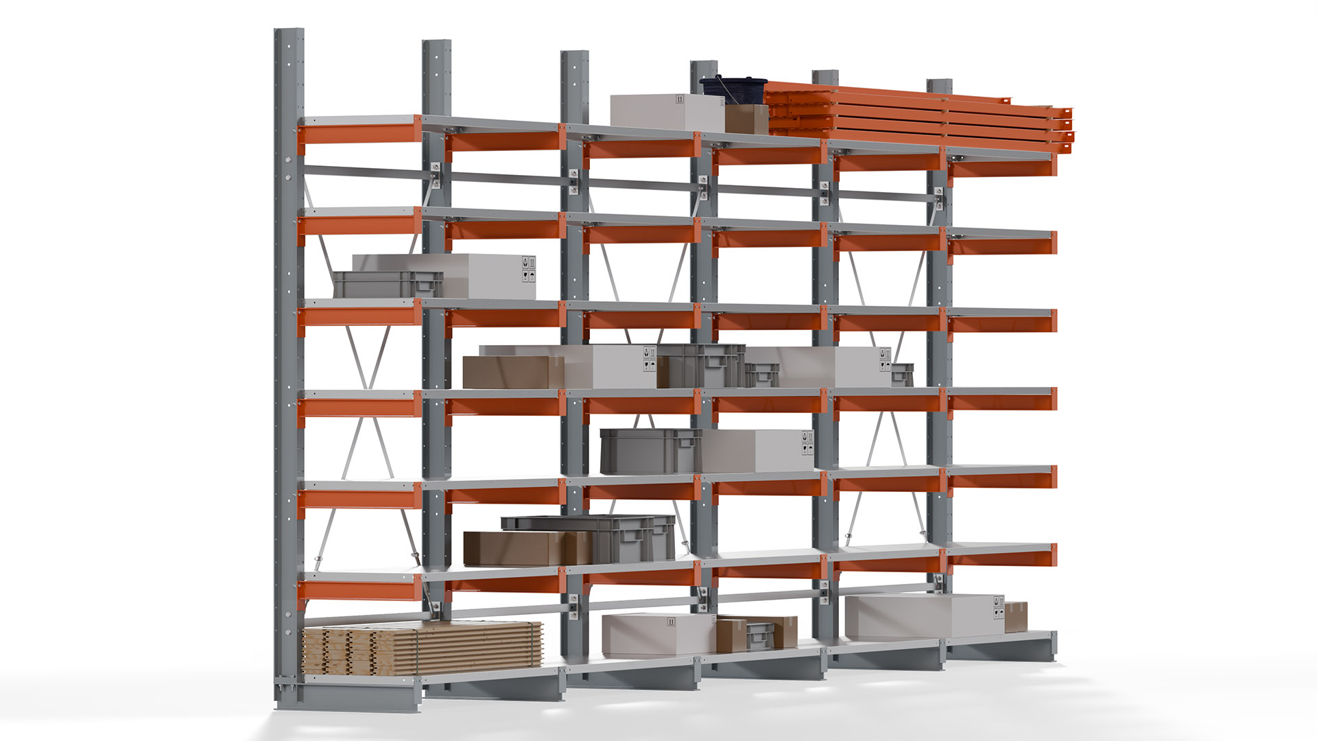 Kragarmregal KARL basic - lackiert - Breite: 640 cm - Höhe: 300 cm - Tiefe: 60 cm - Traglast je Kragarm: 730 kg - einseitig