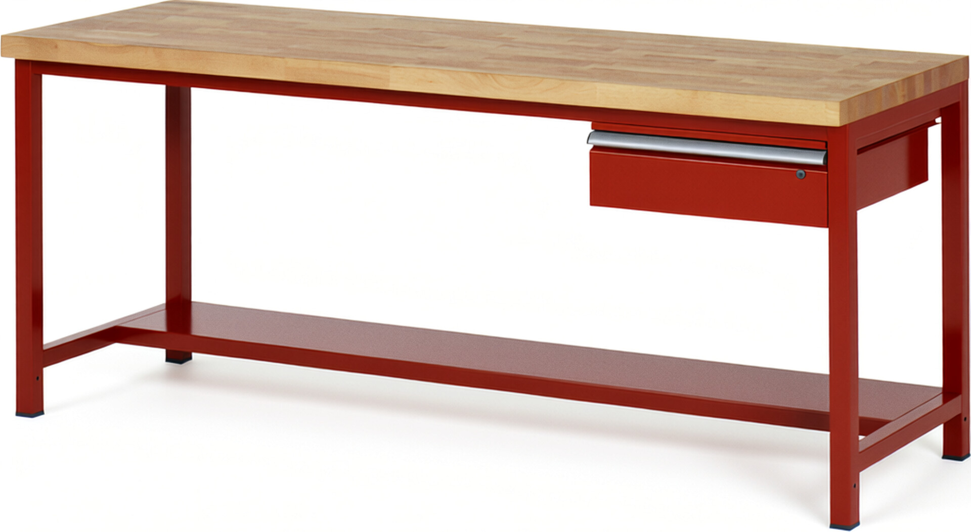 Werkbank Modell 8001 rot, BxTxH 2000x700x840 mm,  Buche-Massiv Arbeitsplatte 40 mm,  1 Schublade mit  Auszug 90 %