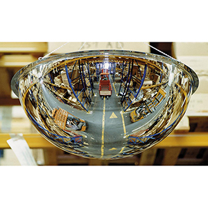 Halbkugelspiegel für den Innenbereich, Blickwinkel 360 Grad, aus Acrylglas, Spiegeldurchm. 900 mm, max. Beobachterabstand 5 m