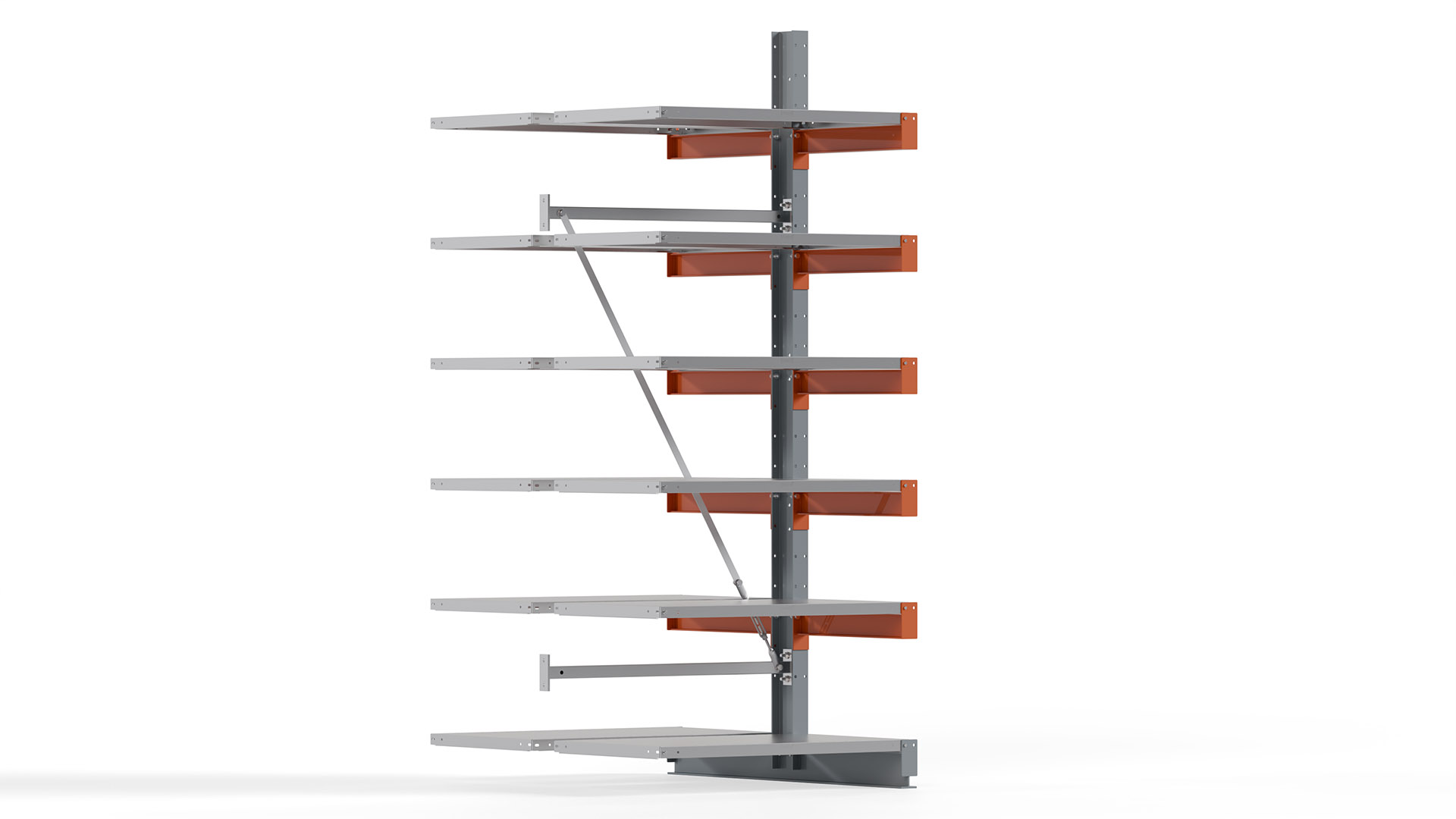 Kragarmregal KARL basic - Anbaufeld - Breite: 100 cm - Höhe: 250 cm - Tiefe: 132 cm - Traglast je Arm: 730 kg - doppelseitig